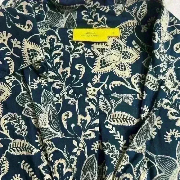 Roller Rabbit 100% Cotton Embroidered Tunic Shift Top Pockets| Teal & Cream S - Picture 2 of 9